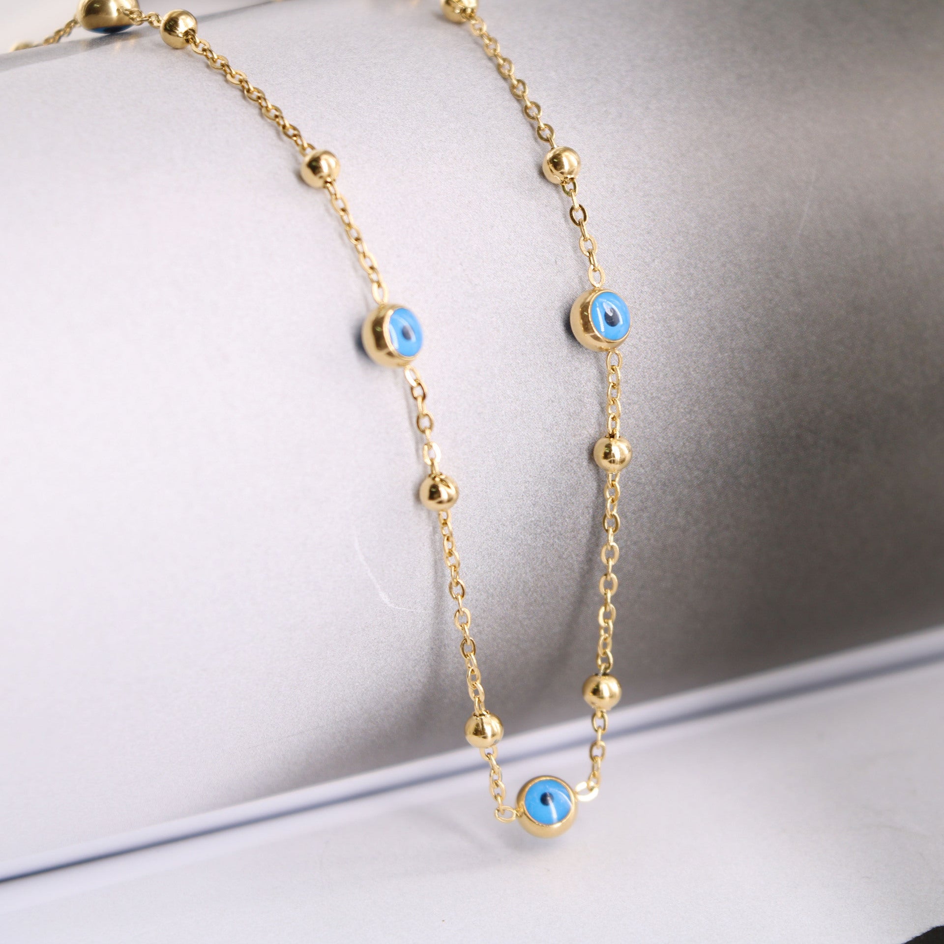 Wholesale Devil's Eyes Dark Blue Eyes Small Steel Balls Stitching Titanium Steel Necklaces